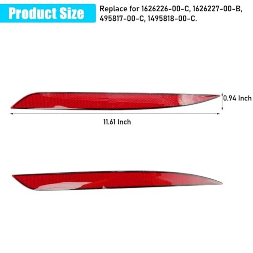Red rear bumper reflector lens with size measurements diagram