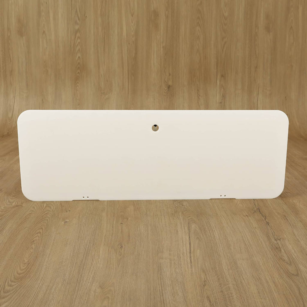 Boat locker door cover lid, white rectangular cover with center hole and predrilled screw points