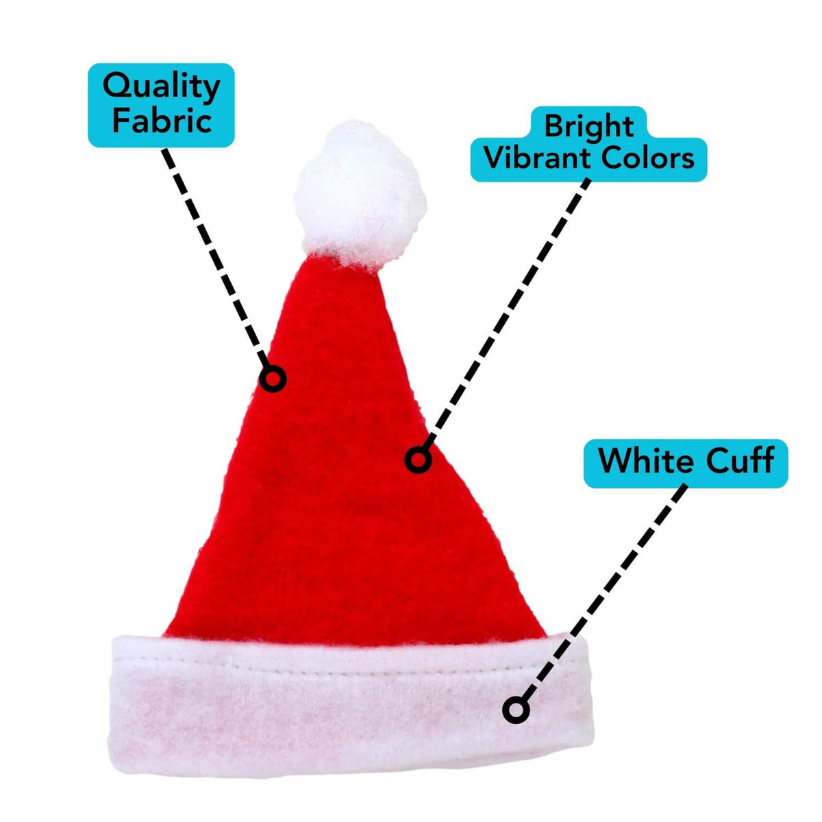 Red mini felt Santa hat with fluffy white pom-pom and white cuff