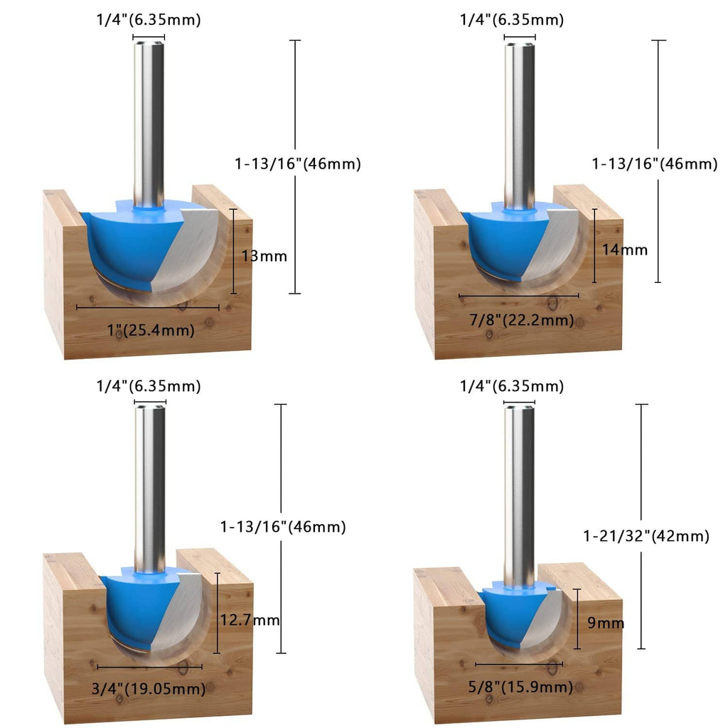 Cove box router bit cutting a semicircular groove in wood, showing cutter profile