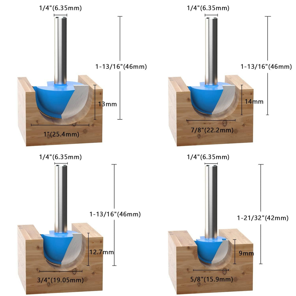 Cove box router bit cutting a semicircular groove in wood, showing cutter profile