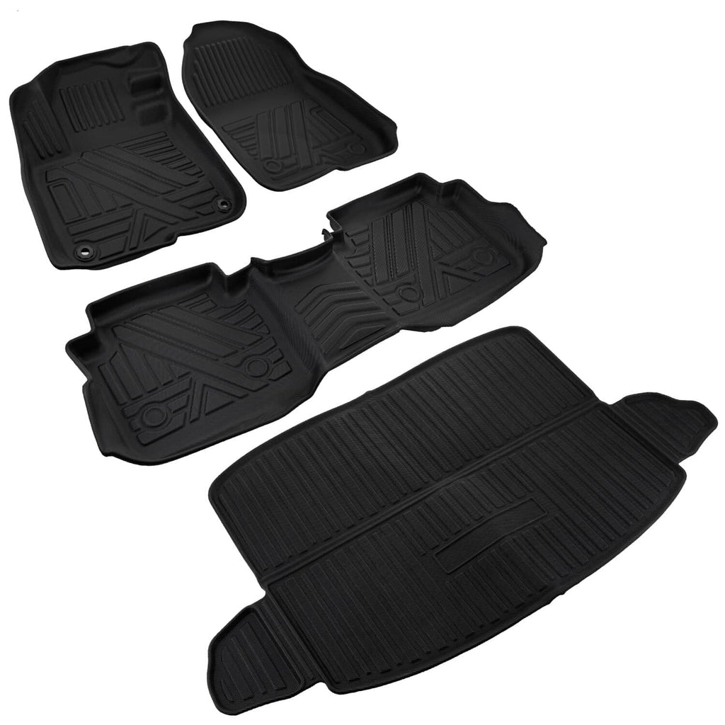 Black all-season floor mats set with four pieces, front and rear sections visible