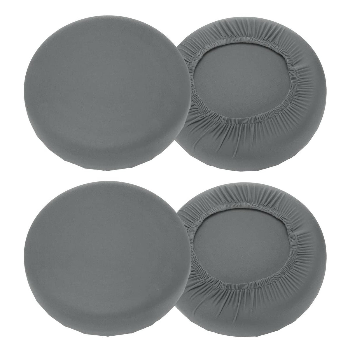 Smoke gray round bar stool cover set, 16–18 in, elastic edge, 4 pack