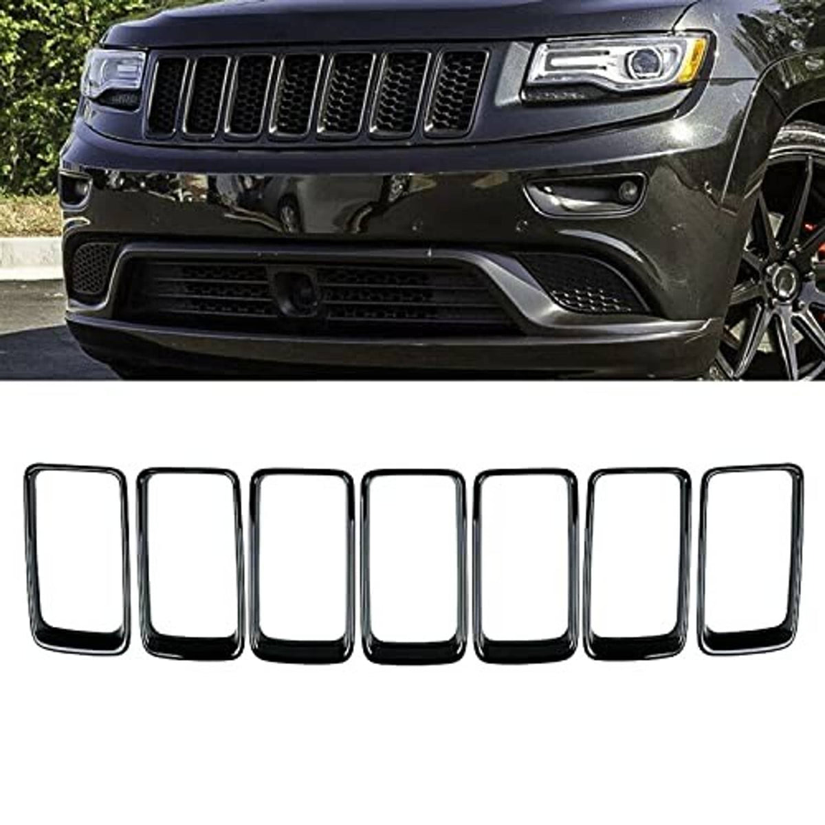 Set of 7 black grille vent insert trim rings with chrome outer edge