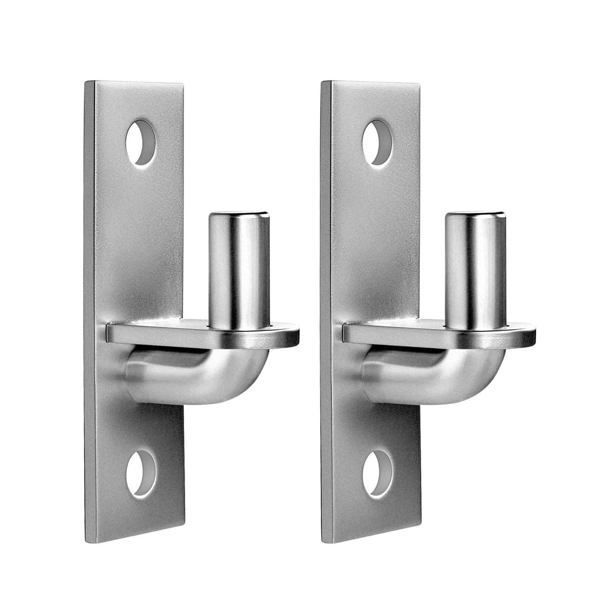 Wall-mount gate hinge pair in satin silver steel with cylindrical knuckles