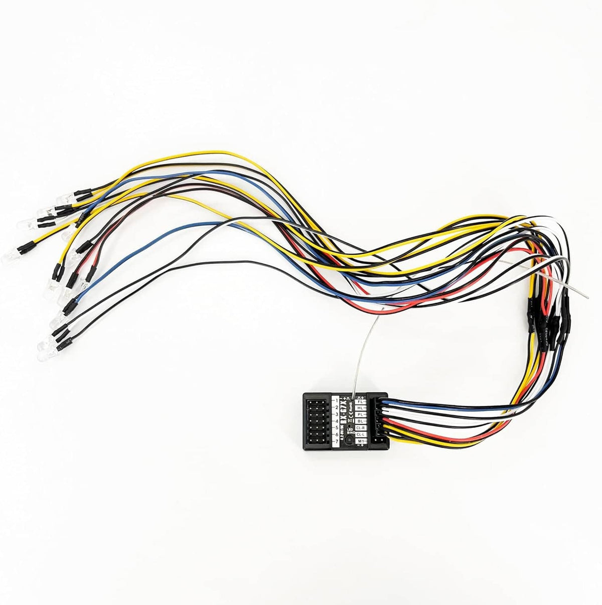 RC wiring harness with multicolor leads and small receiver connector block