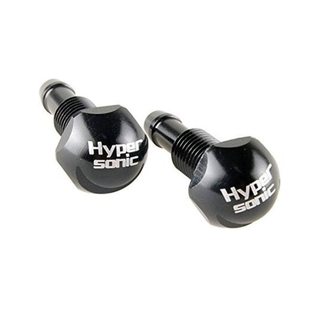 Pair of black Hyper sonic windshield washer nozzles with threaded metal tips
