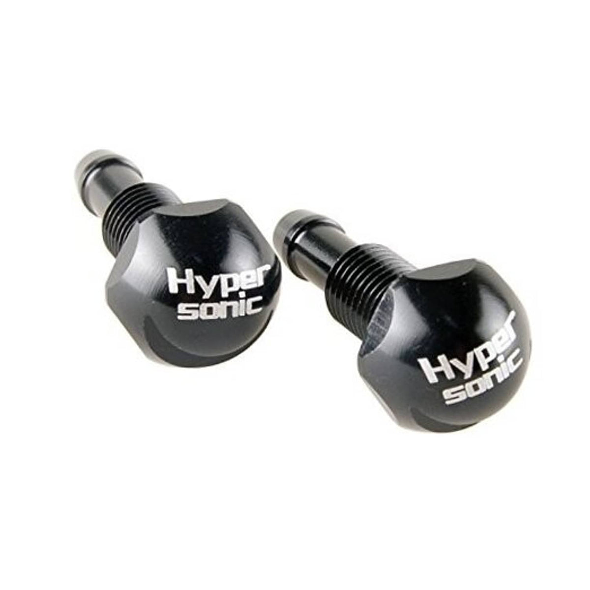 Pair of black Hyper sonic windshield washer nozzles with threaded metal tips