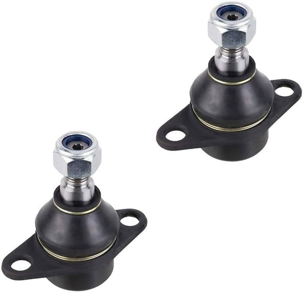 Pair of front ball joints with black boots, gold ring, and mounting plates
