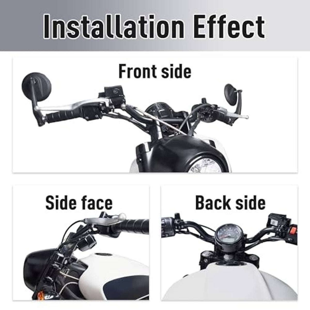 Handlebar riser installation view with clamp blocks and mounting bolts on motorcycle