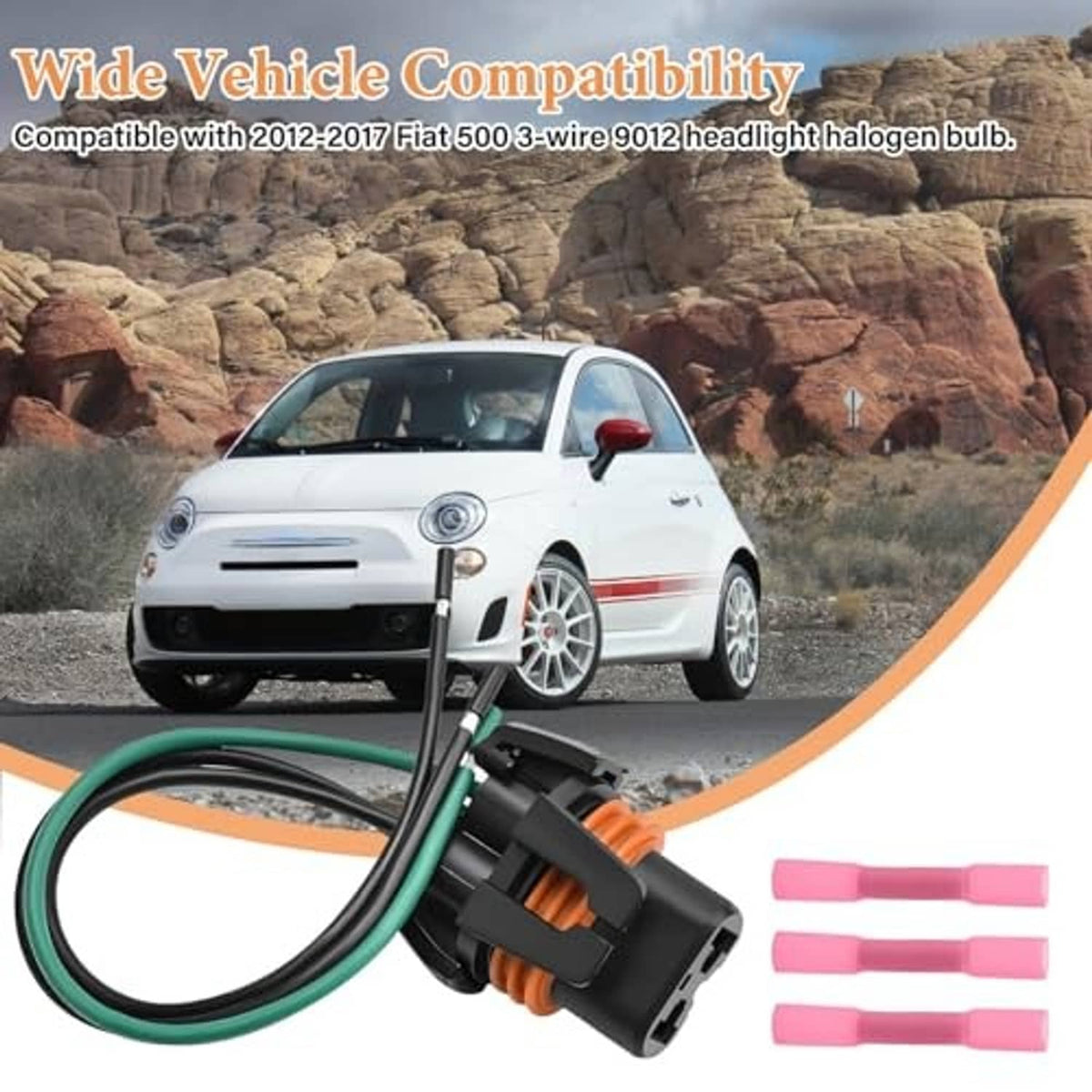 3-wire halogen bulb socket connector pigtail wiring harness with green wires and heat shrink tubes