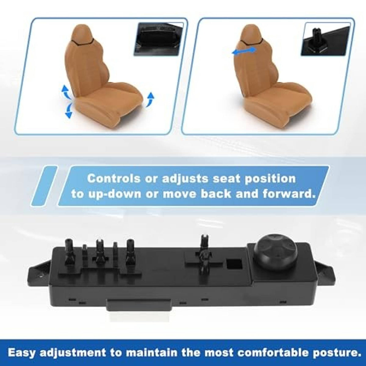Black power seat switch module with round knob and control buttons on top