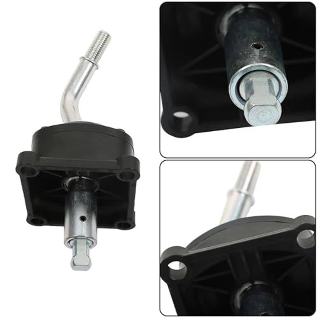 Shifter tower kit close-up: black housing, silver rod with pin, and mounting hardware