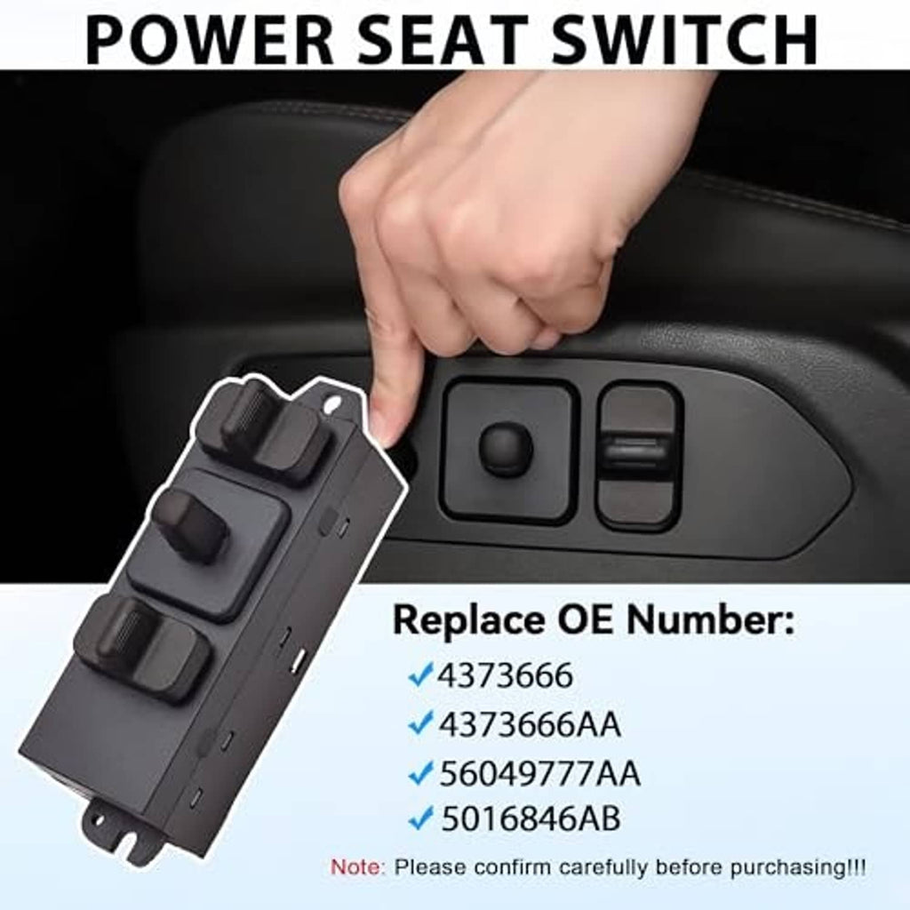 Power seat switch module with four black rocker buttons and wiring contacts