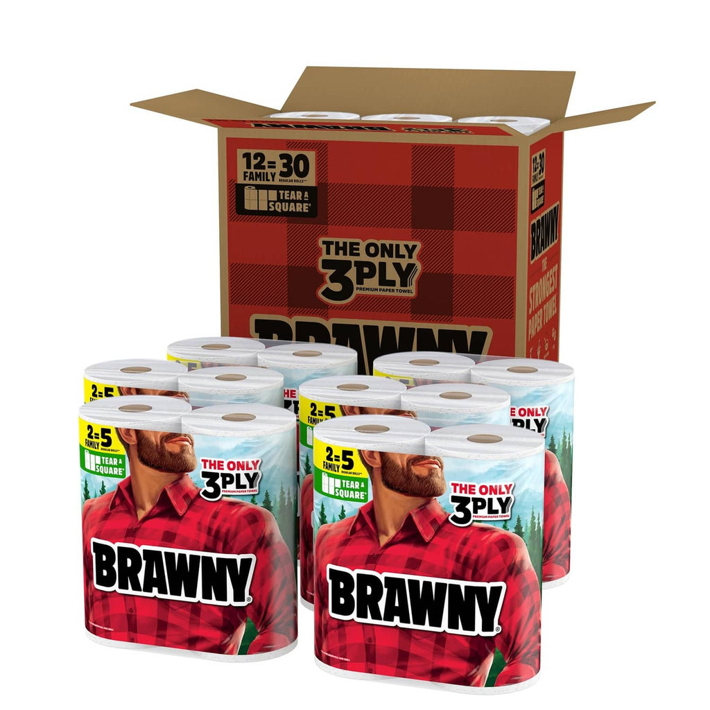 Paper towel multipack with box and multiple white 3-ply family rolls