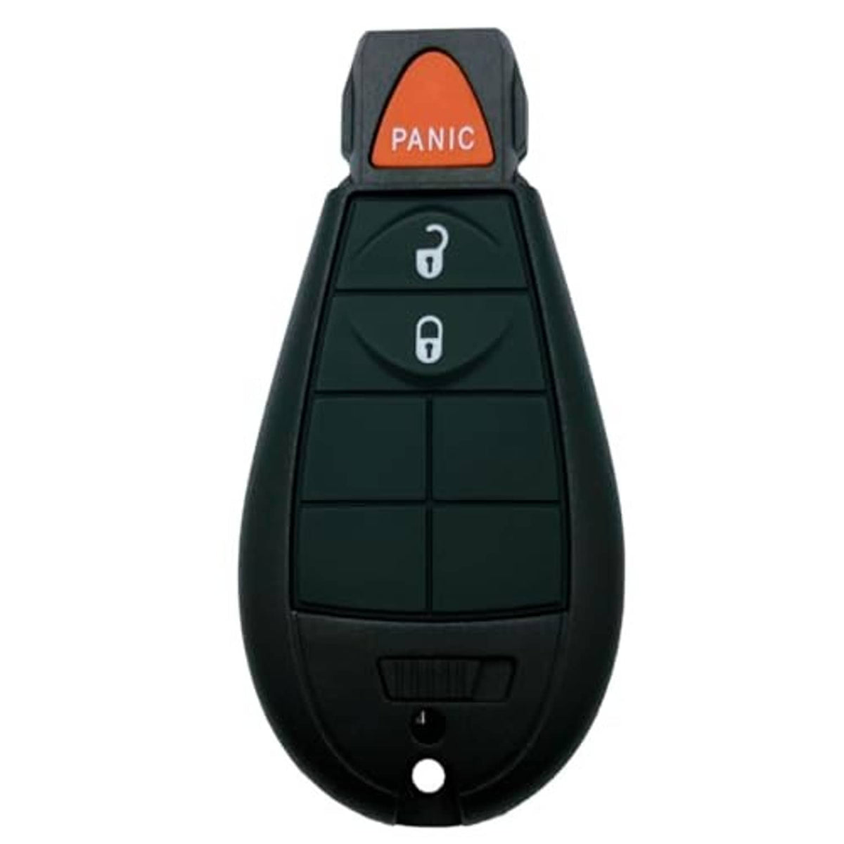 Black key fob shell case front view with orange PANIC and lock/unlock button icons