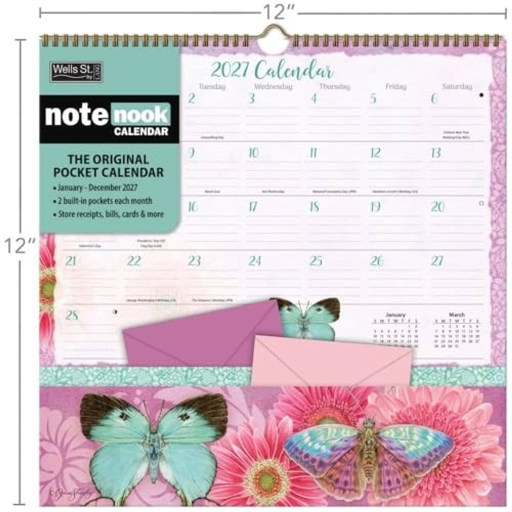 Butterflies 2027 pocket calendar with pastel envelopes and butterfly art, Note Nook by Jane Shasky