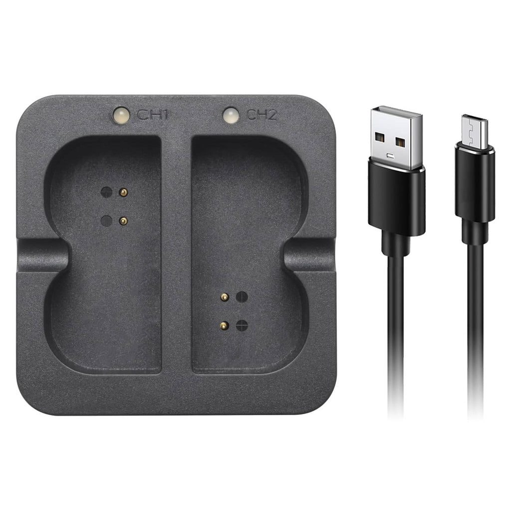 Dual-bay replacement battery charger base with two charging slots, black