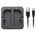 Dual-bay replacement battery charger base with two charging slots, black