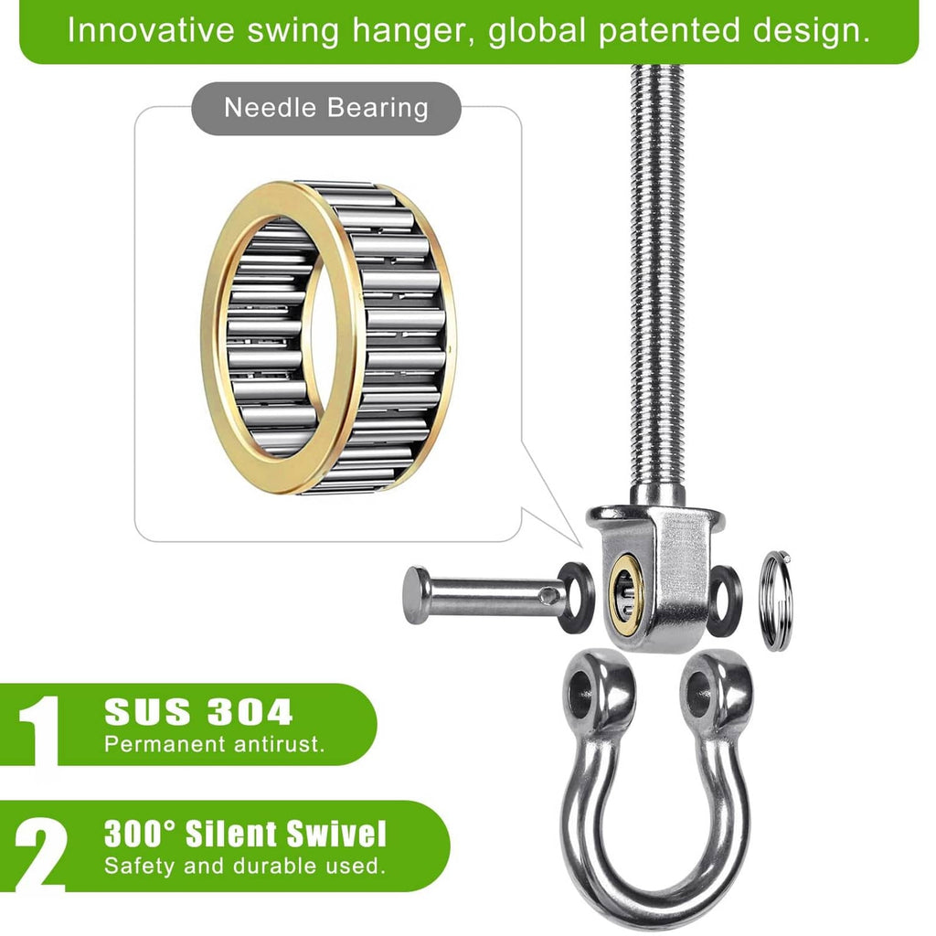 Stainless steel swing hanger with 180-degree bearing rolling hook assembly