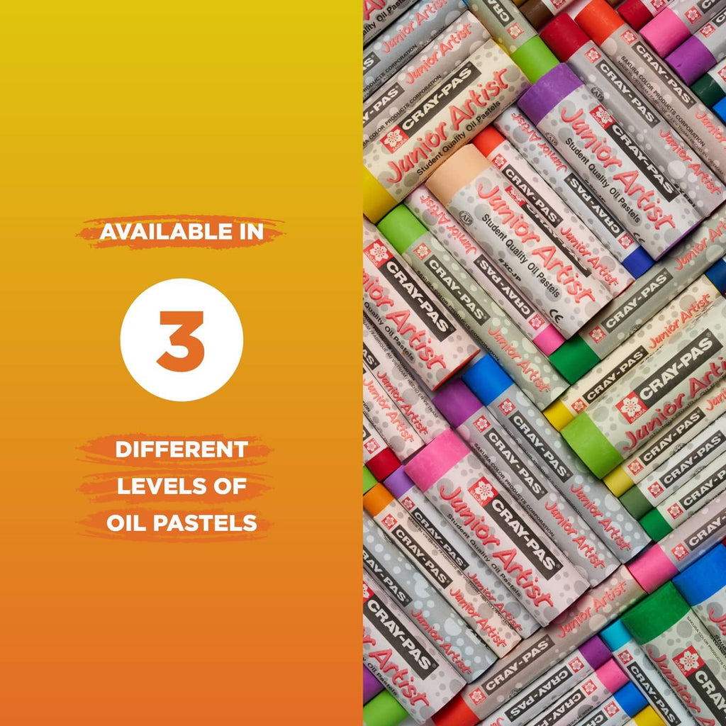 Junior Artist oil pastels, multiple boxed pastel sticks stacked together