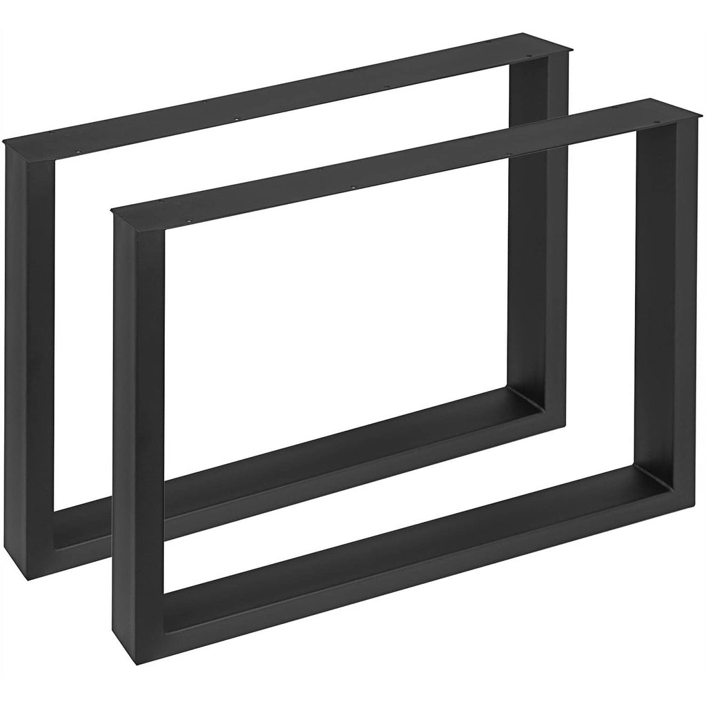 Black metal dining table leg set, open rectangular frame with top and bottom rails