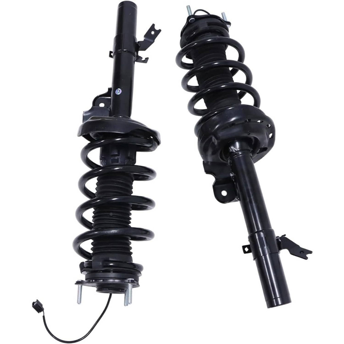 Front shock absorber pair with electric wiring, black coil springs and mounting brackets