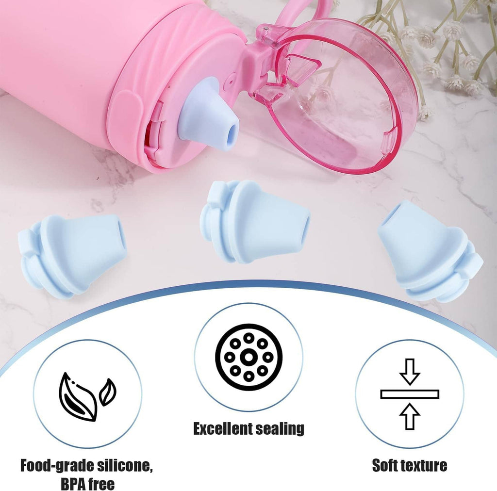 Light blue silicone bite valves with soft spout tips for water bottle replacement