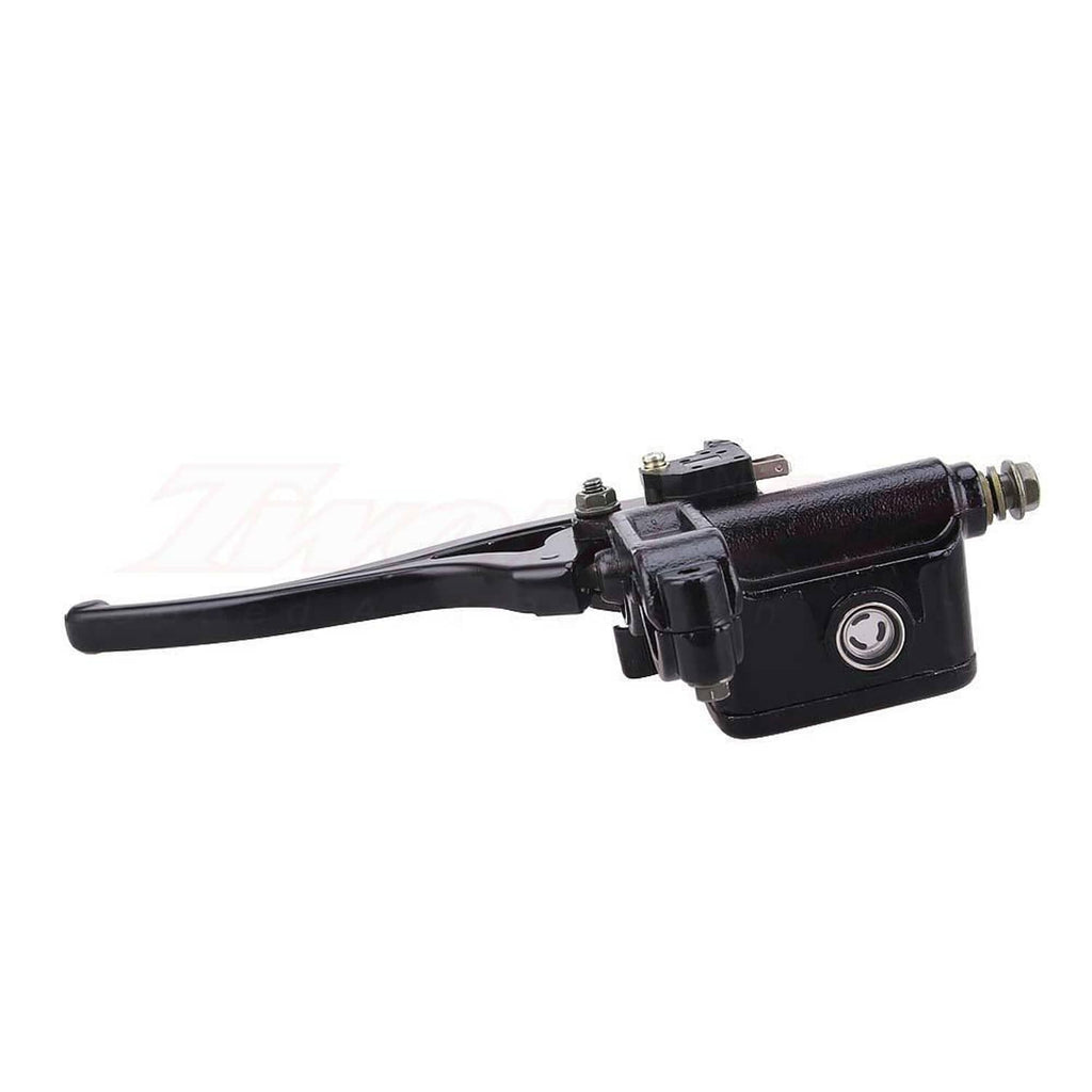 Front right brake master cylinder with lever and mounting plate, black