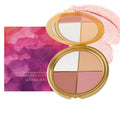 Eye and cheek palette compact with four pans in white, beige, mauve, and pink
