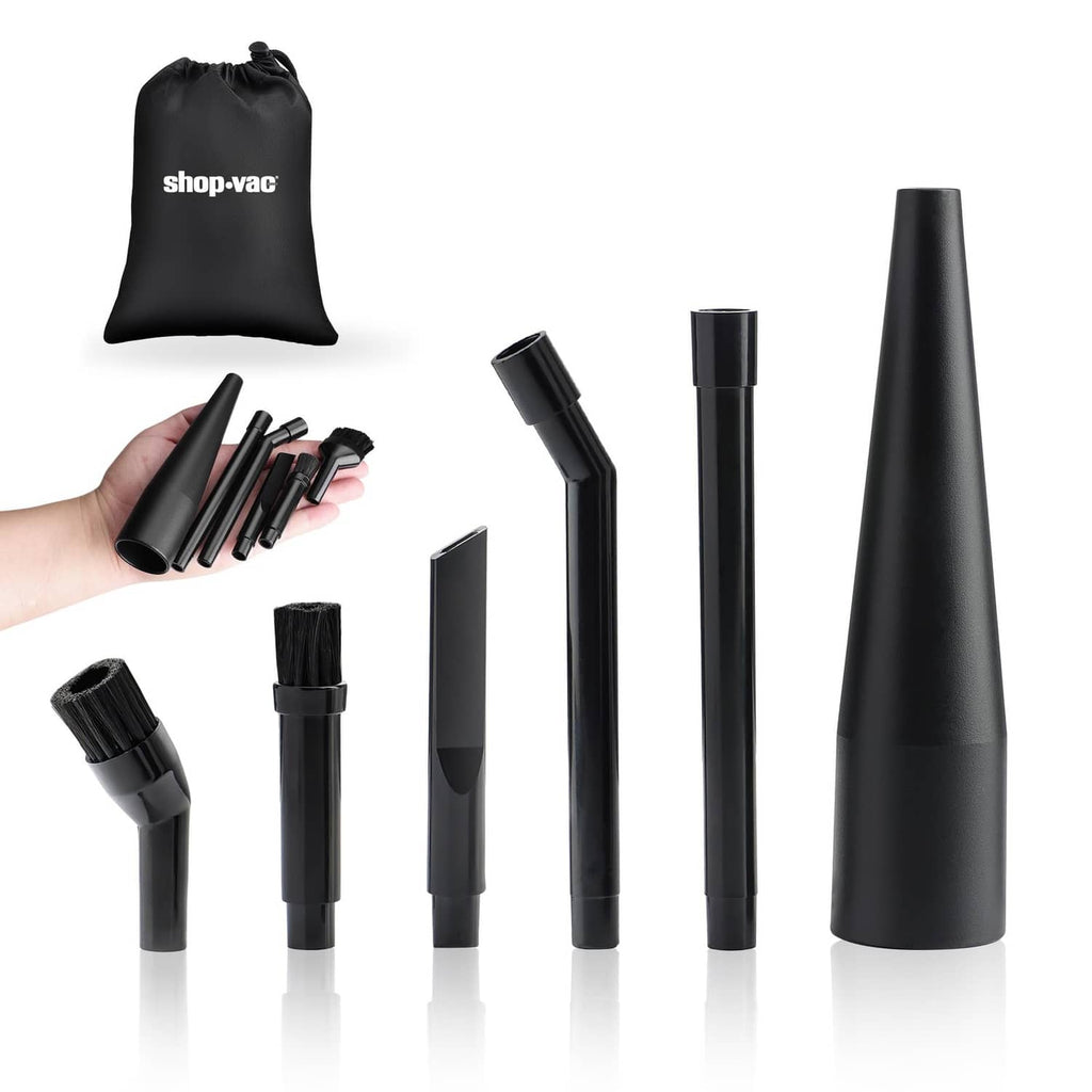 Black micro cleaning nozzle kit with multiple narrow attachments and adapter bag