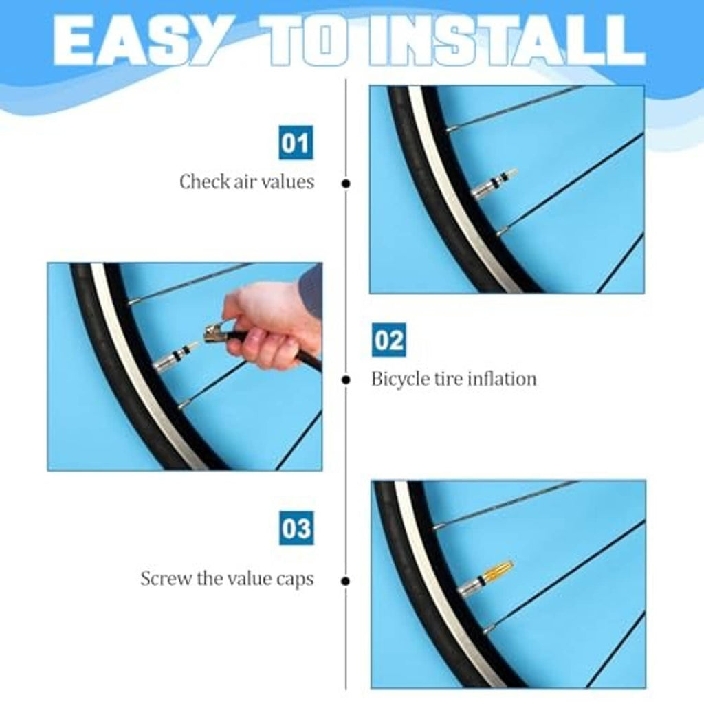 Aluminum Presta valve cap set shown for easy screwing onto bicycle valves