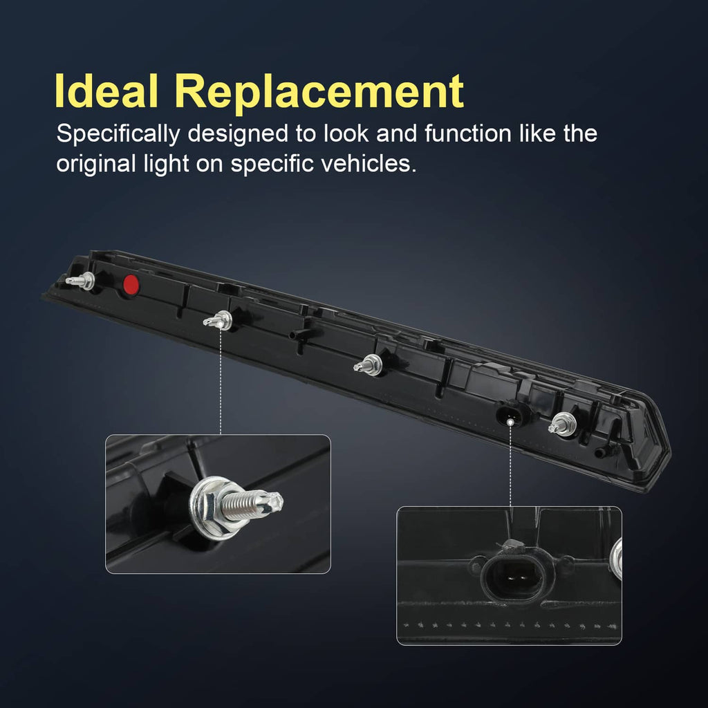 Third brake light replacement housing with mounting screws and wiring terminals