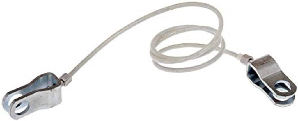 Hood release cable with gray braided wire and two metal attachment ends.