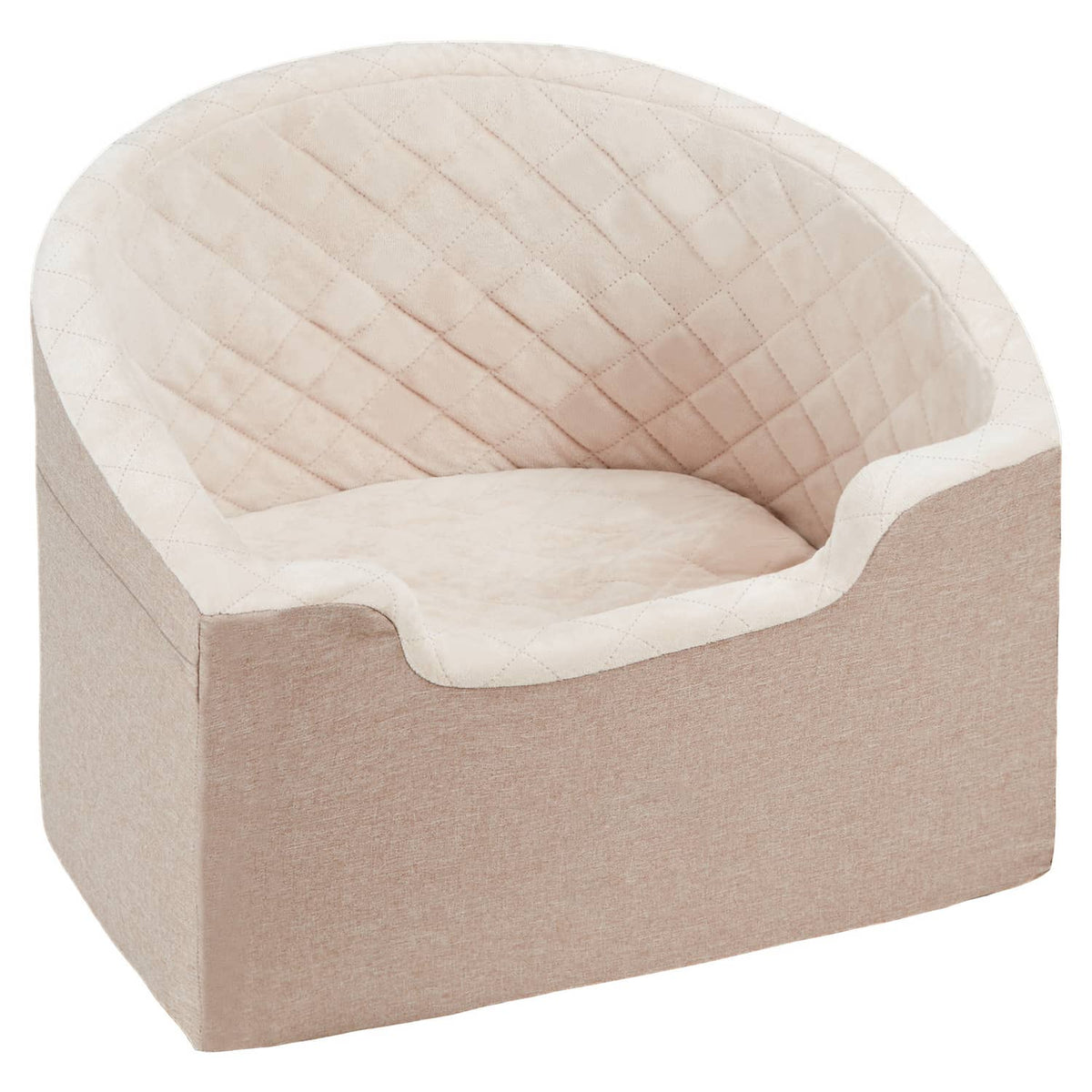 Dog booster car seat for pets, beige quilted cushion with white trim