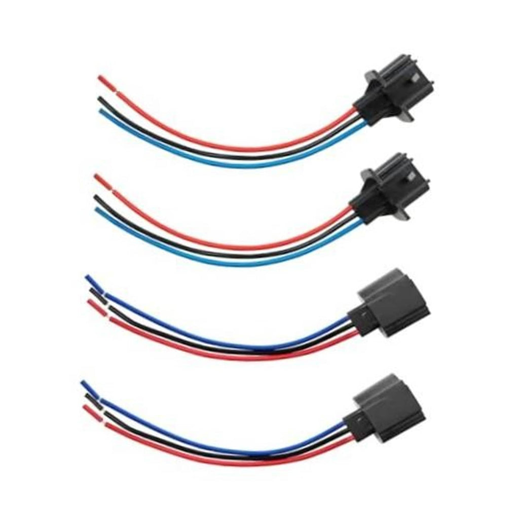 Headlight socket adapter set with black connectors and red, blue, white wires