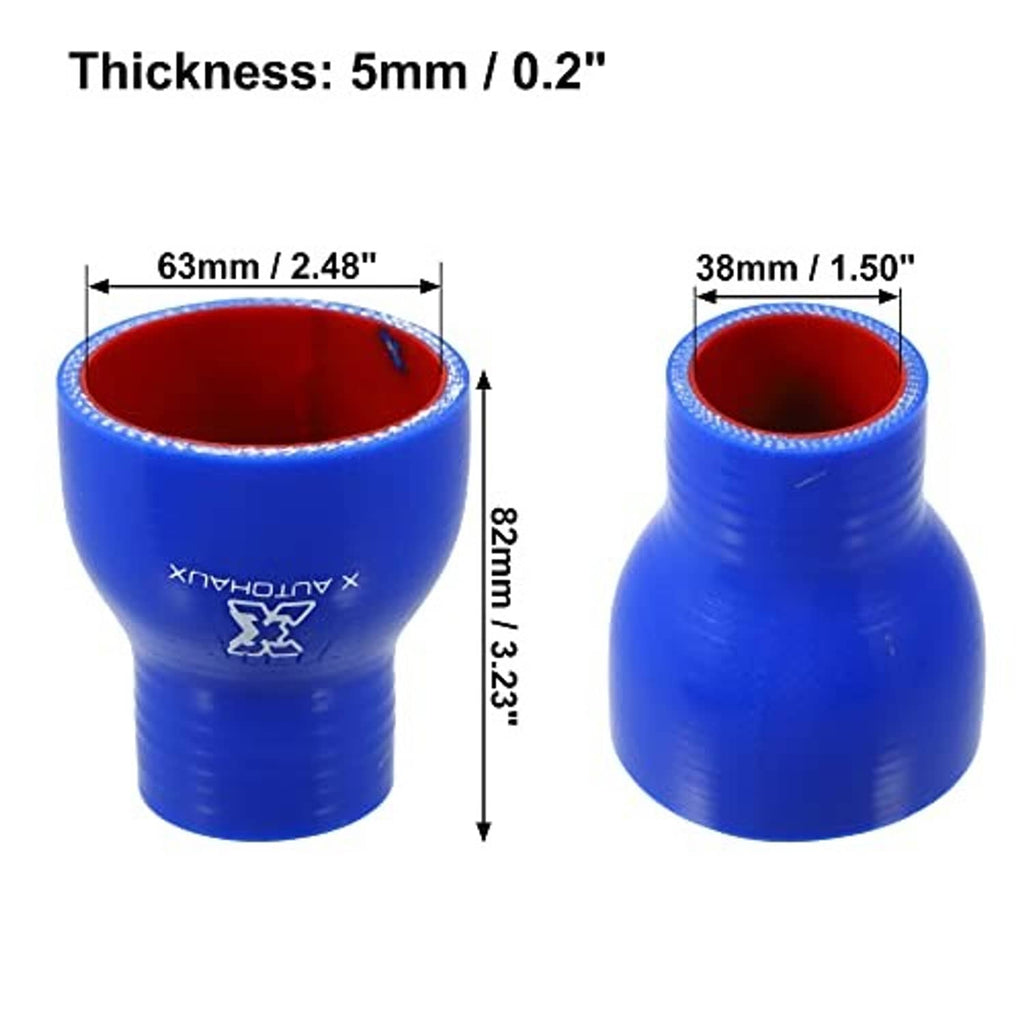 Blue silicone straight reducer hose coupler with red inner opening, 38mm size