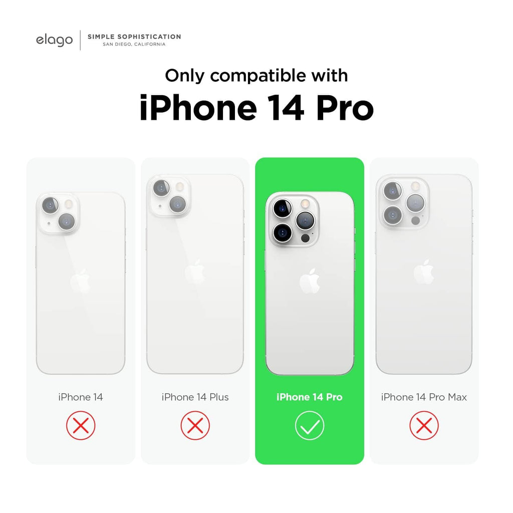 iPhone 14 Pro case compatibility graphic, light option selected among other models