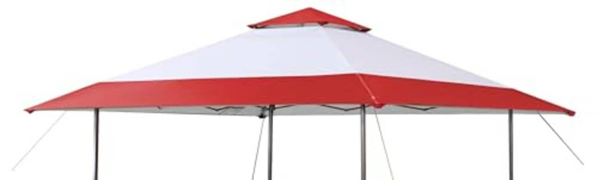 Red-and-white replacement canopy top with corner vent and stitched seams