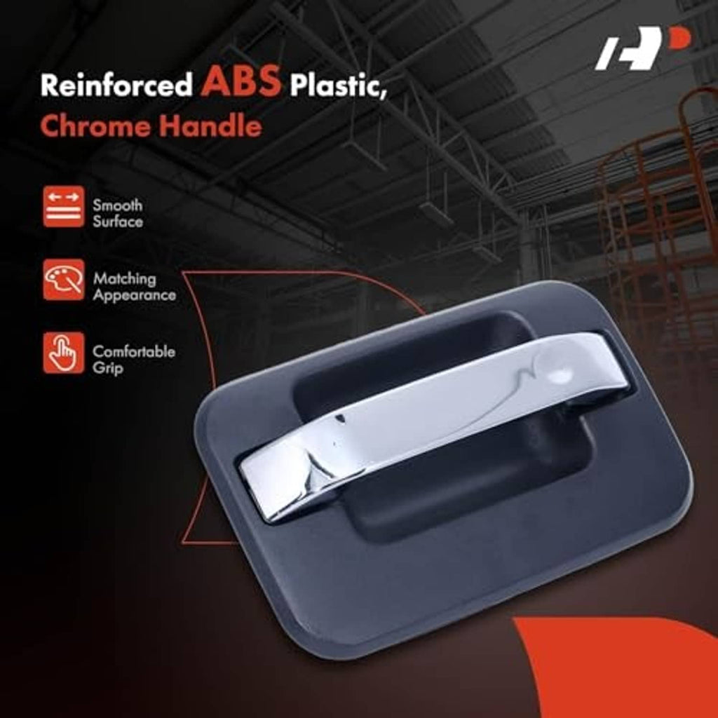 ABS exterior door handle with chrome lever and blue-gray molded cover