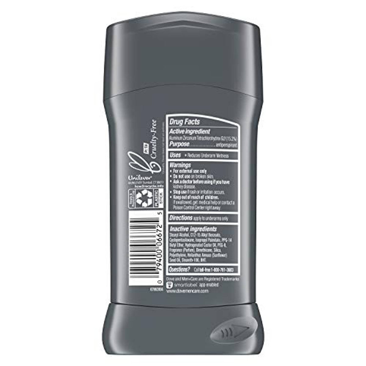 Men's antiperspirant deodorant stick with back label showing product facts