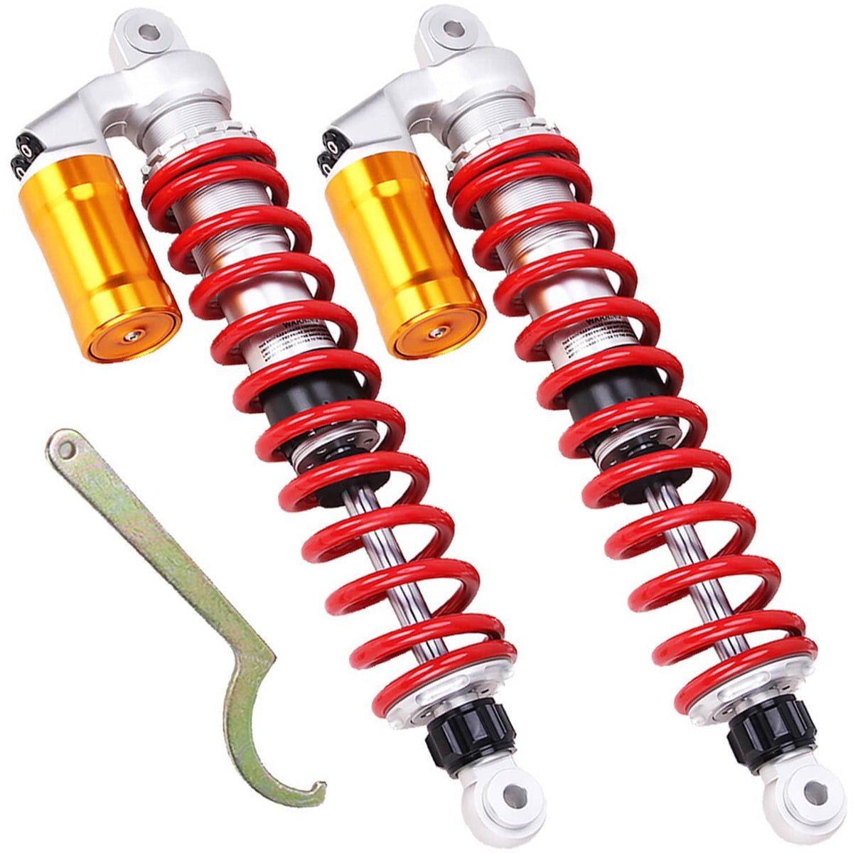 Front shock absorbers set with red coil springs, orange-gold cylinders, silver bodies