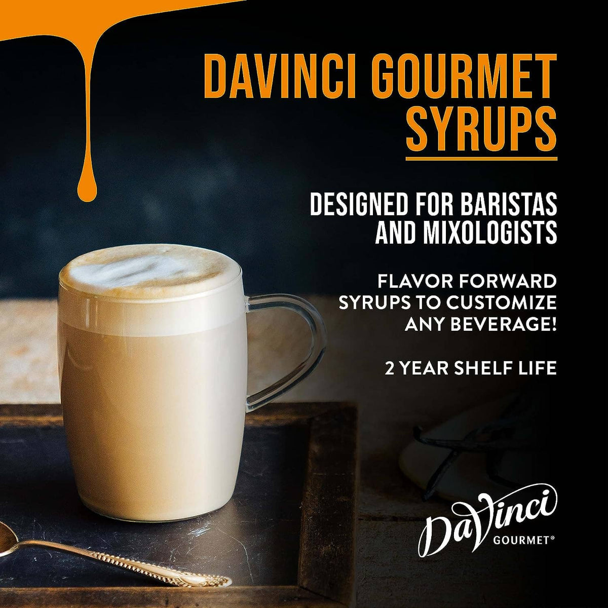 Latte cup on table for DaVinci Gourmet cherry syrup promotion