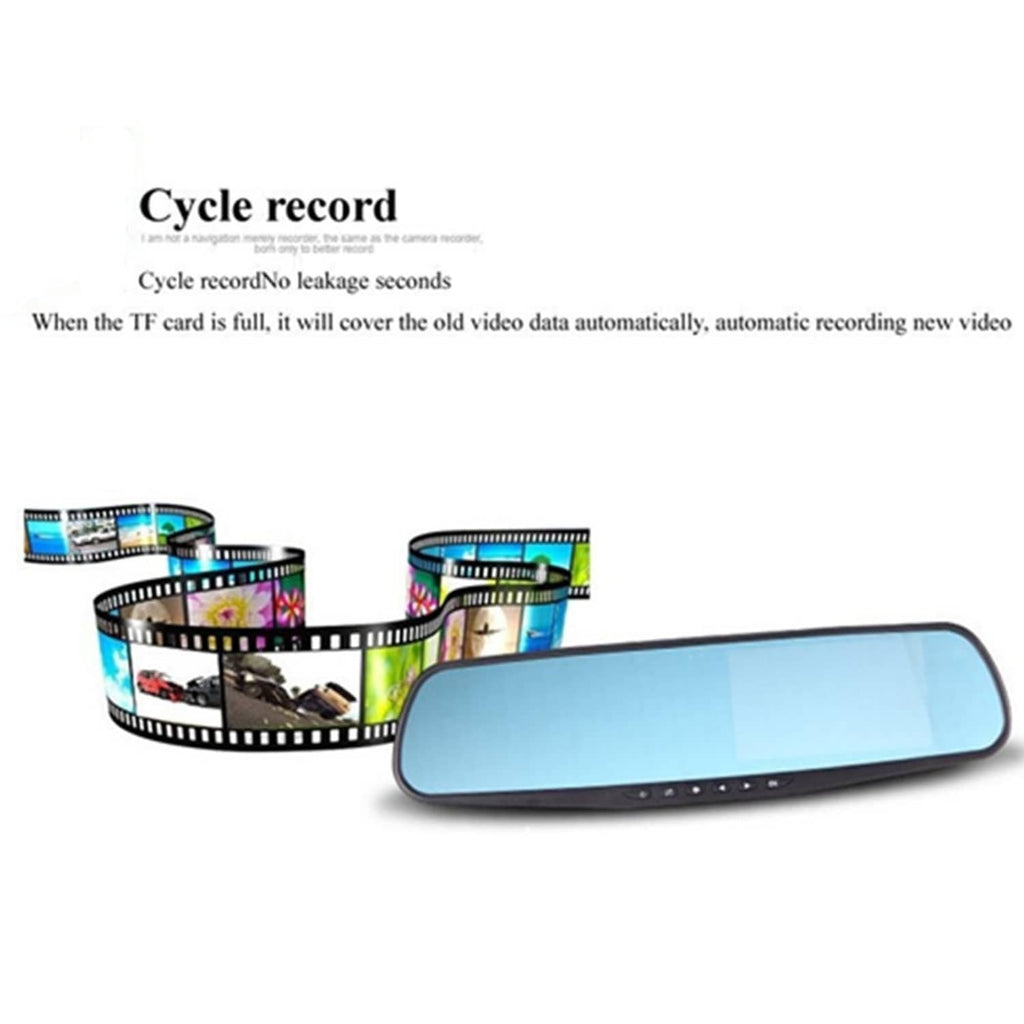Rearview mirror dash cam with cycle recording illustration and rearview screen