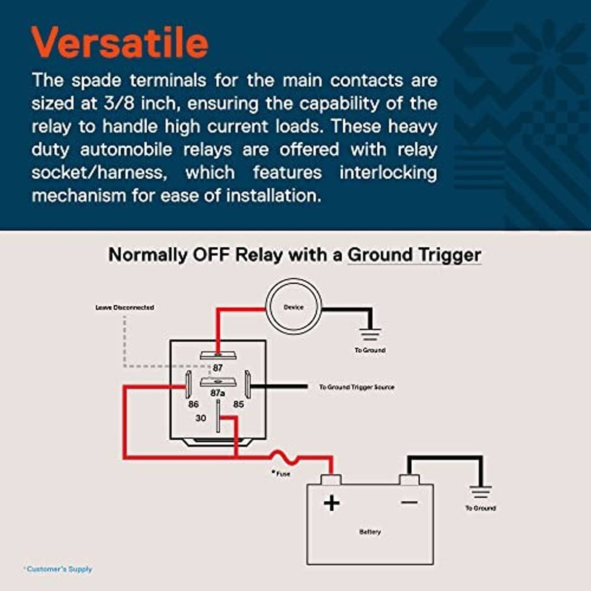 Wiring diagram for normally-off relay with ground trigger and 12V connections