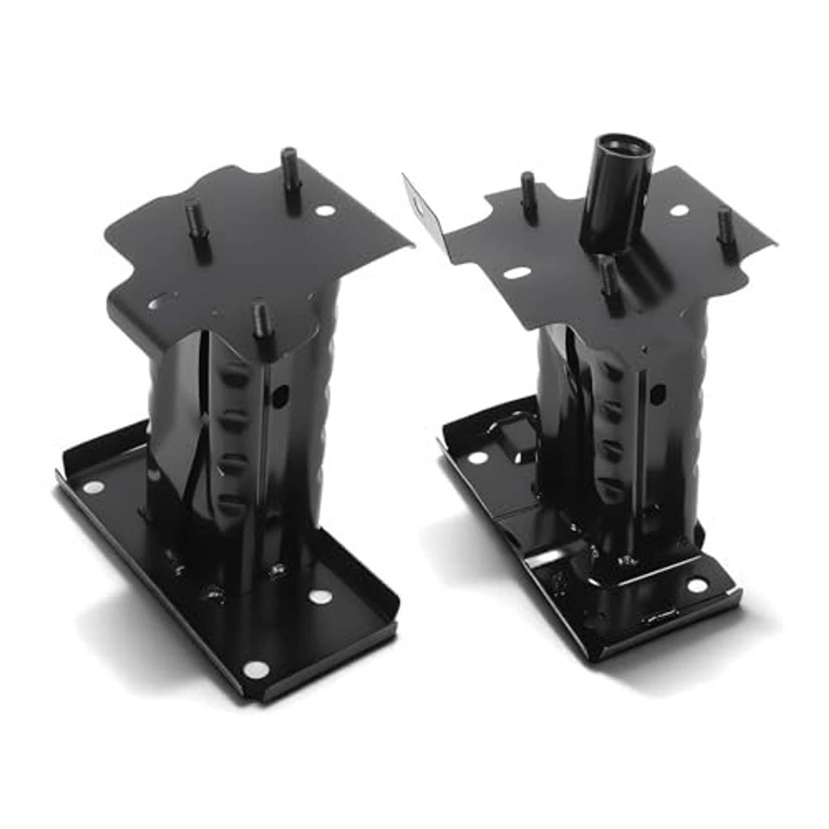 Pair of black front bumper mounting brackets with tall posts and base plates