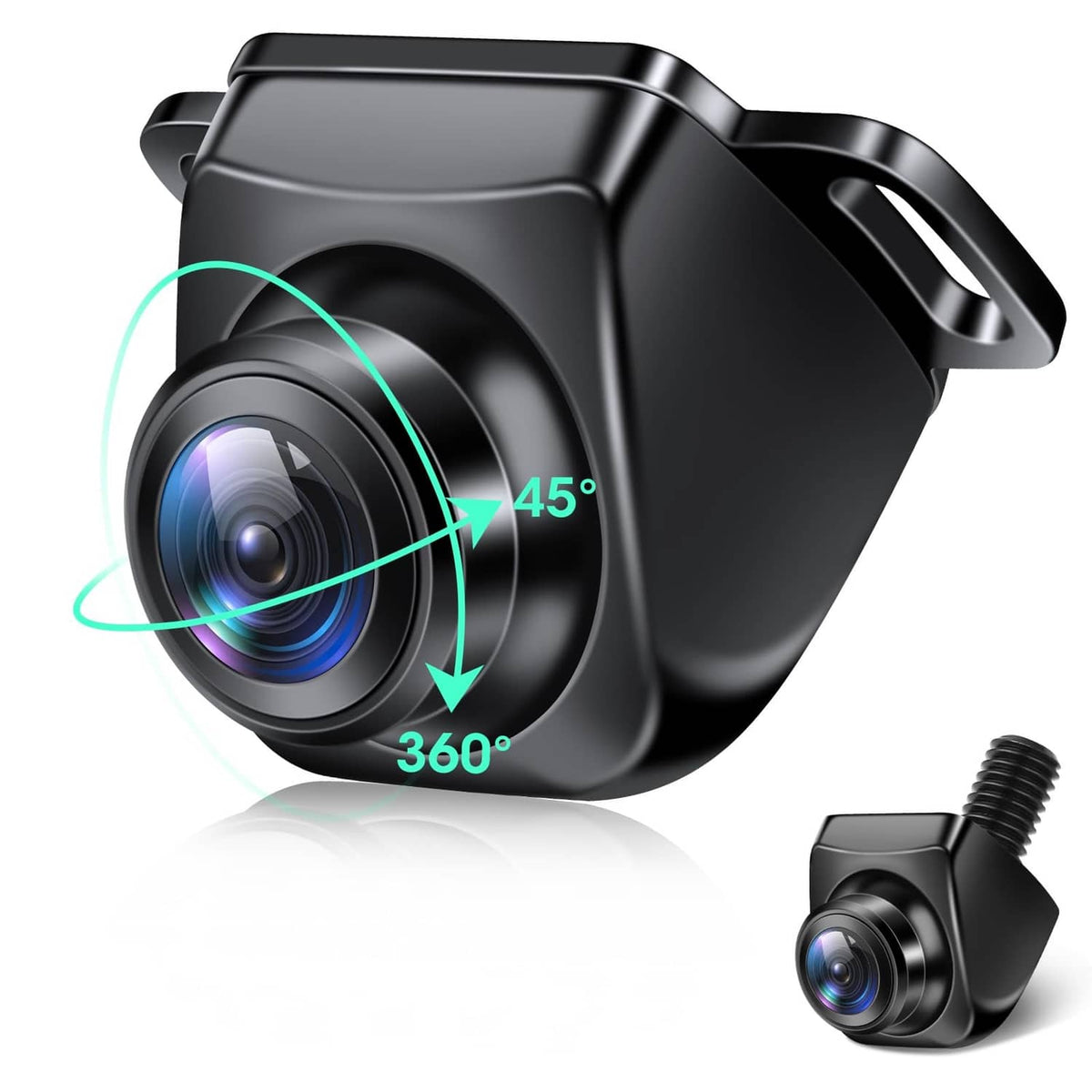 360° rotatable car backup camera with adjustable mounting bracket and wide lens
