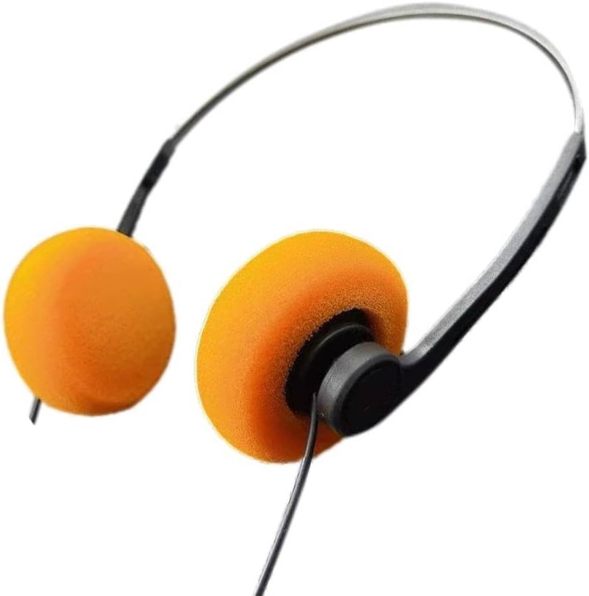 Orange over-ear headphones with plush foam ear pads and a silver metal headband.