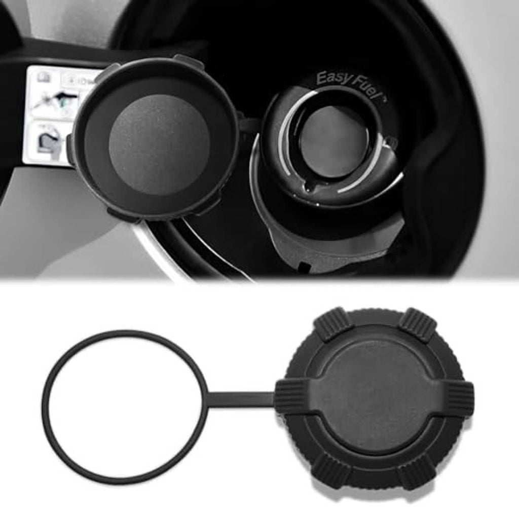 Fuel filler cap cover and O-ring seal, round textured dark gray/black plastic