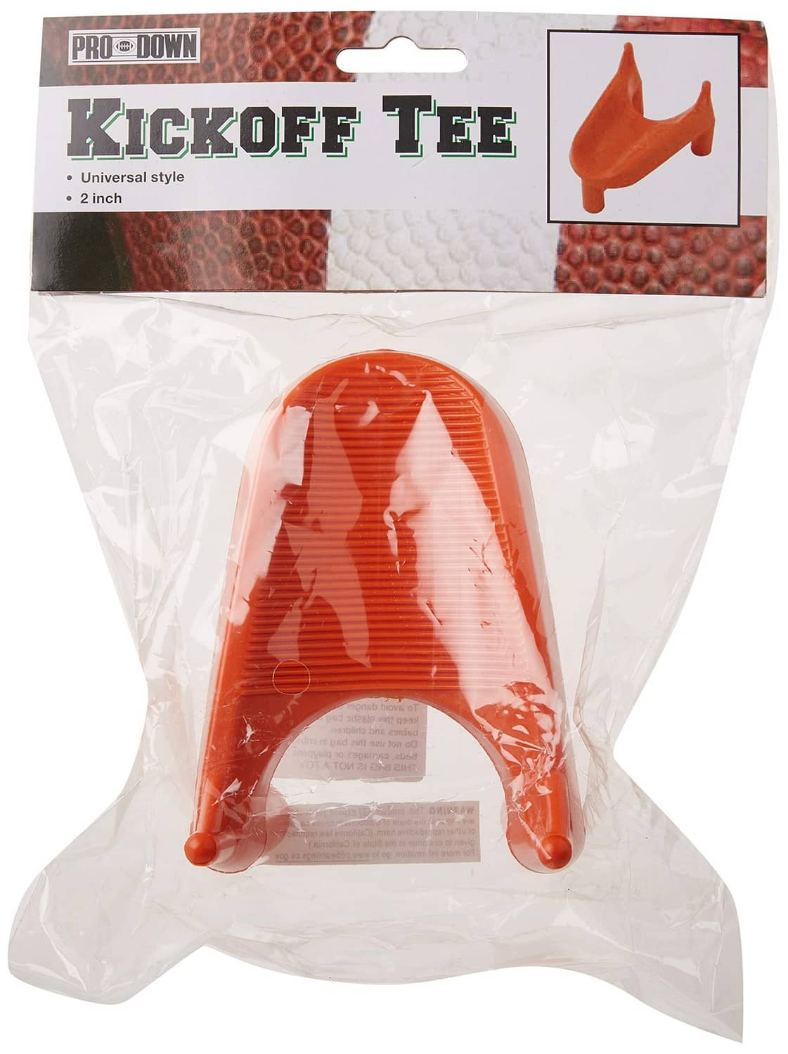 Pro Down KICKOFF kicking tee package showing orange tee in blister